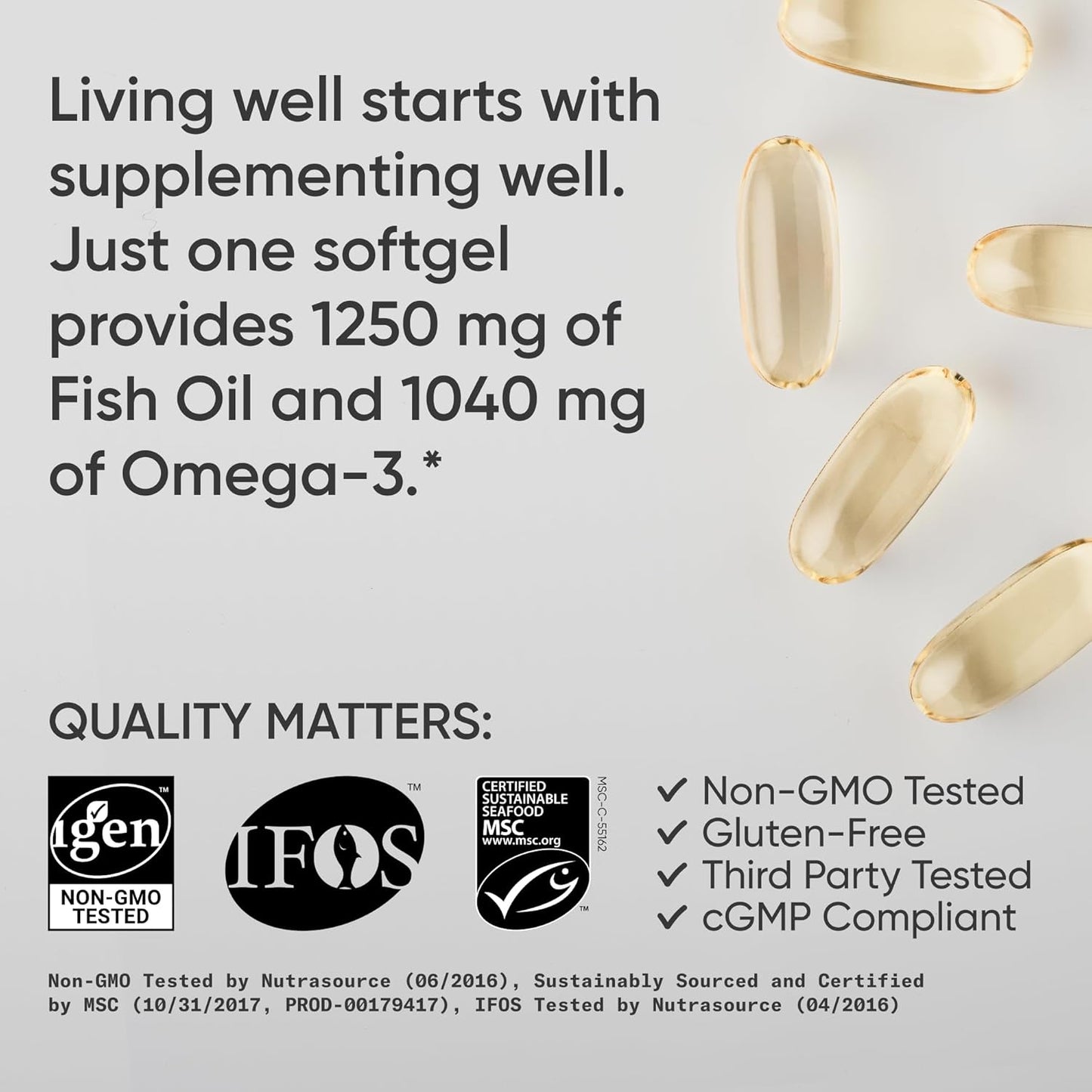 ® Omega-3 Fish Oil 1250 - Triple Strength Fish Oil Supplement from Wild Alaska Pollock - MSC Certified Sustainable · Non-Gmo · Soy Free - 90 Softgel Capsules