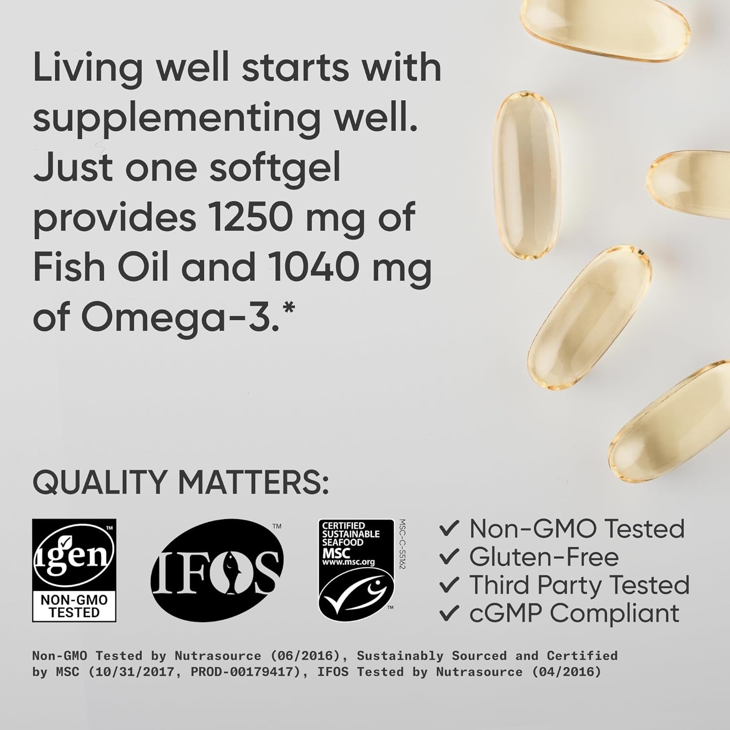 ® Omega-3 Fish Oil 1250 - Triple Strength Fish Oil Supplement from Wild Alaska Pollock - MSC Certified Sustainable · Non-Gmo · Soy Free - 90 Softgel Capsules