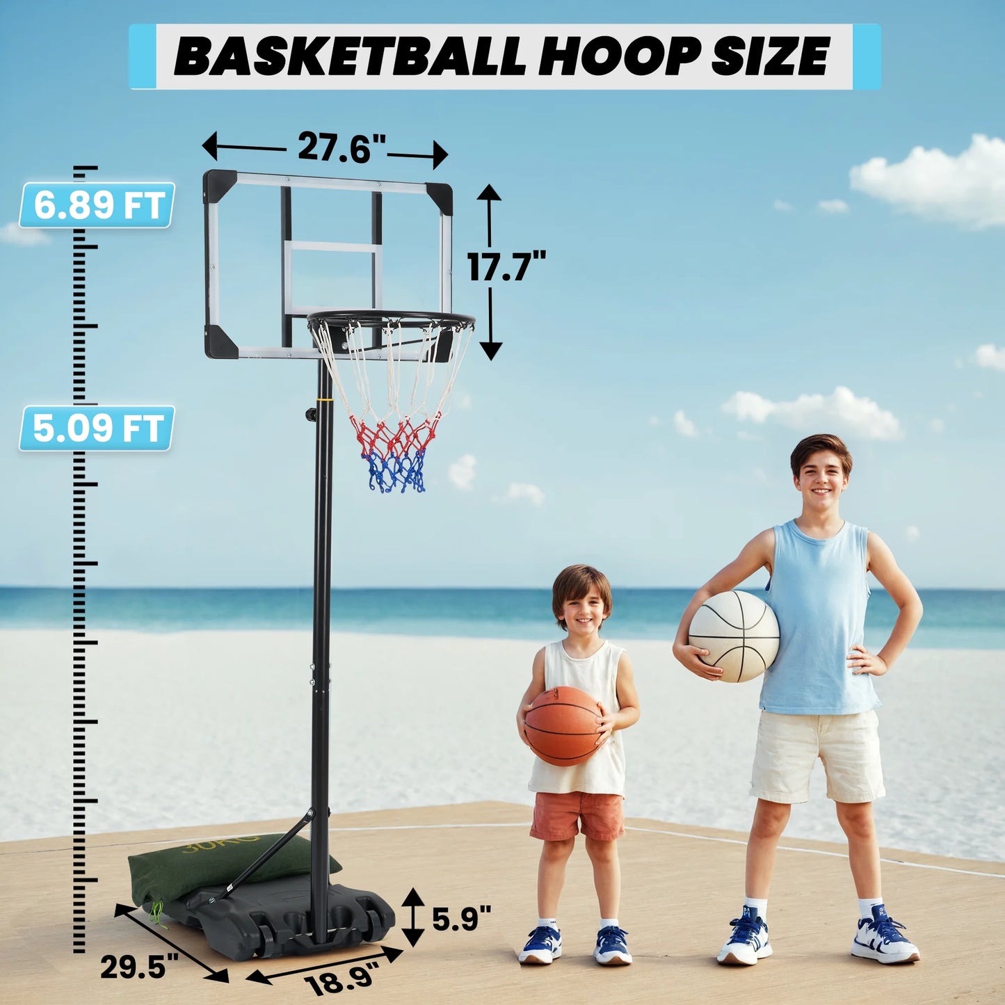 Aro De Baloncesto De 28 Pulgadas Sistema De Portería De Baloncesto Altura Ajustable De 5.1 Pies a 7 Pies Para Uso En Interiores Y Exteriores De Todas Las Edades