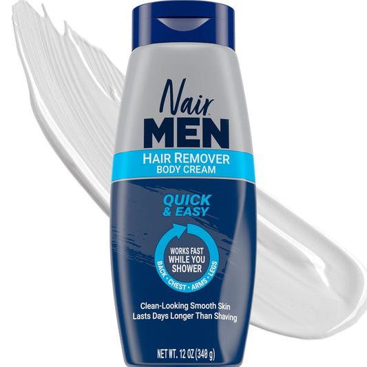 Men Hair Remover Body Cream, Quick and Easy Body Hair Removal Cream for Men, Aloe and Lanolin, Dermatologist Tested, 12 Oz
