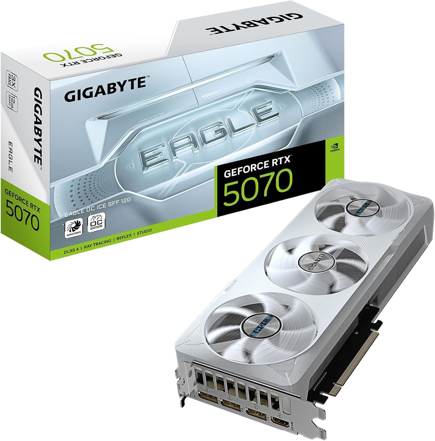 Geforce RTX 5070 Eagle OC ICE SFF 12G Graphics Card, 12GB 192-Bit GDDR7, Pcie 5.0, WINDFORCE Cooling System, GV-N5070EAGLEOC ICE-12GD Video Card, Compatible with Desktop