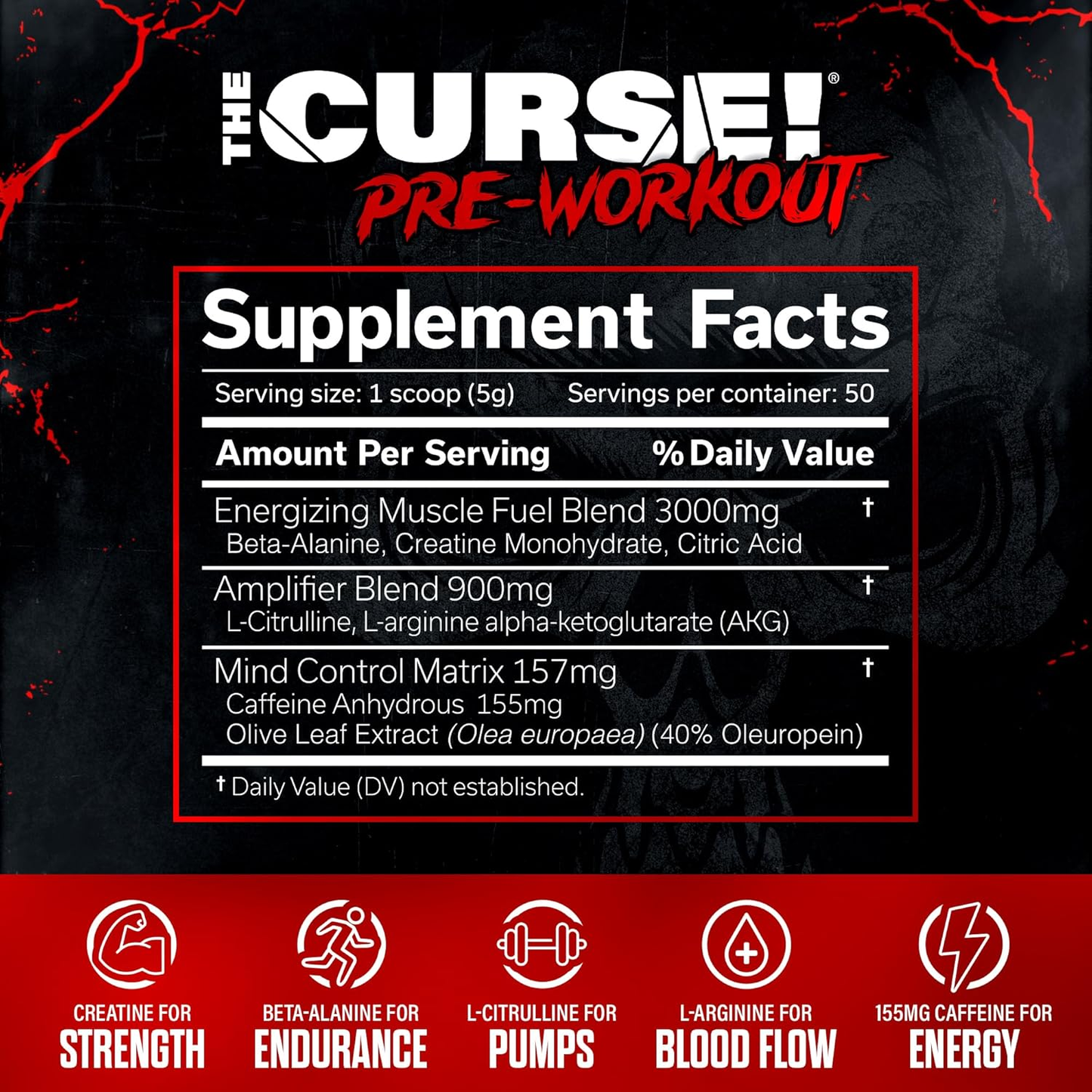 the Curse! Dark Grape Pre Workout Powder with Creatine – Extreme Energy Preworkout for Men & Women – 50 Servings – L Citrulline, Beta Alanine & Caffeine for Pump, Strength & Focus